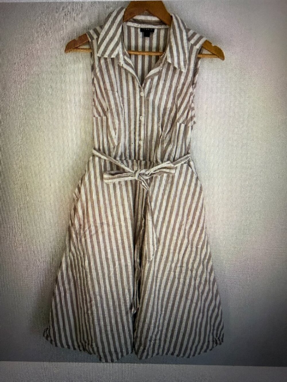 Torrid Women Tan Striped Sleeveless Belted Lined Flared Dress Size 00 (10)
